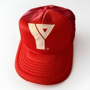 Vintage 90s YMCA YoungAn Trucker Hat Snapback Mesh Cap Red White Y Logo OSFA
